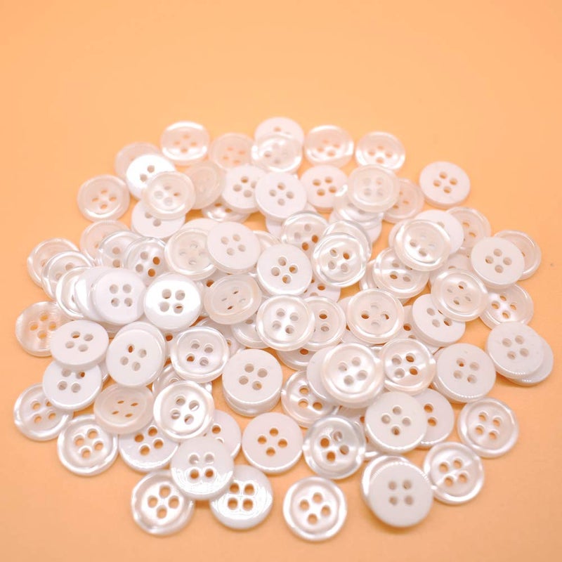 Renashed 11mm 200Pcs Sewing Shirt Resin Buttons 4 Holes White Faux Pearl Finish - Image 3